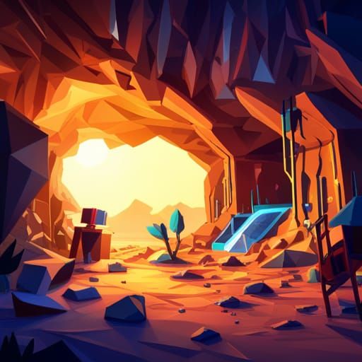 Mining Cave Filled With Gems in Low Poly
