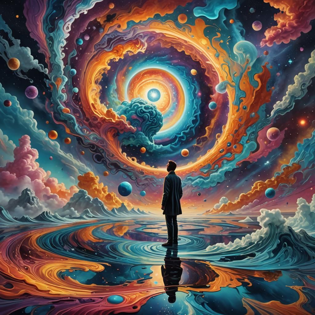Surreal Cosmic Dimension with Swirling Shapes