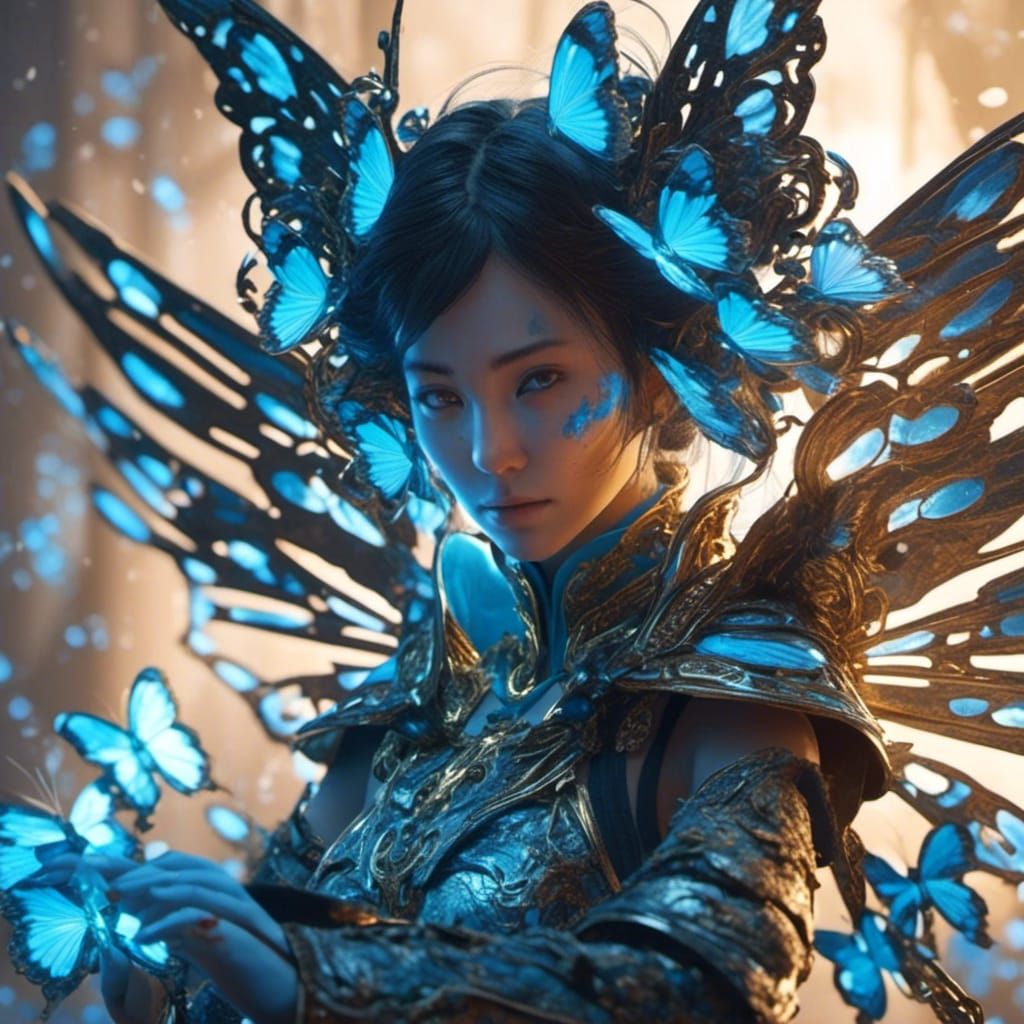 Fantasy Samurai Fairy with Bioluminescent Wings