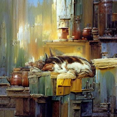 Cat Sleeping as an Oil Painting