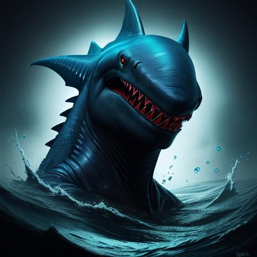 Bioluminescent Shark-like Creature Concept Art