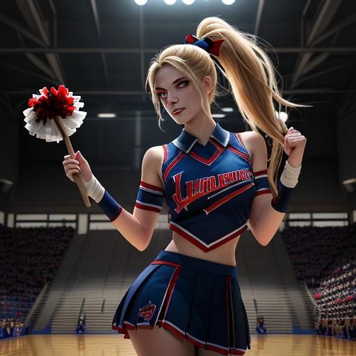 Vampire Slayer Cheerleader in Gym: Digital Art