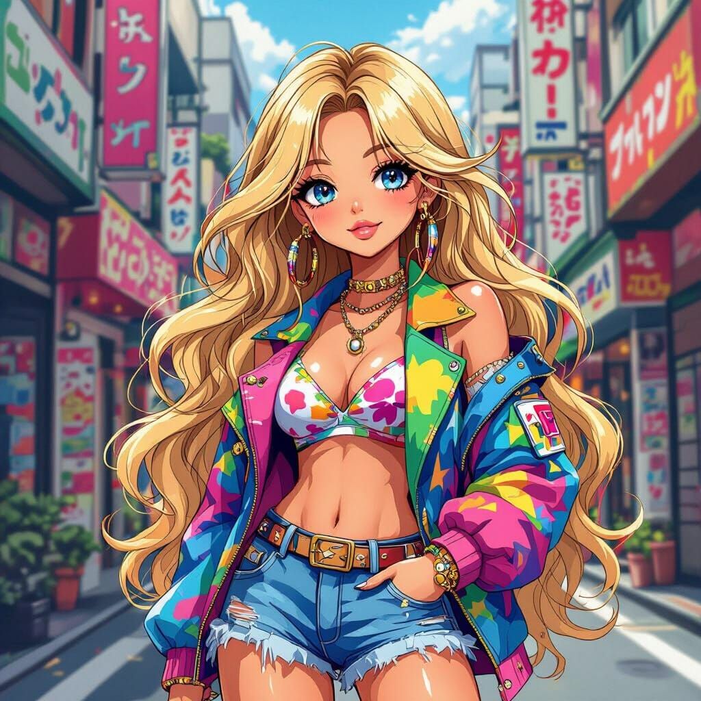 Vibrant Gyaru in Tokyo: Anime Illustration