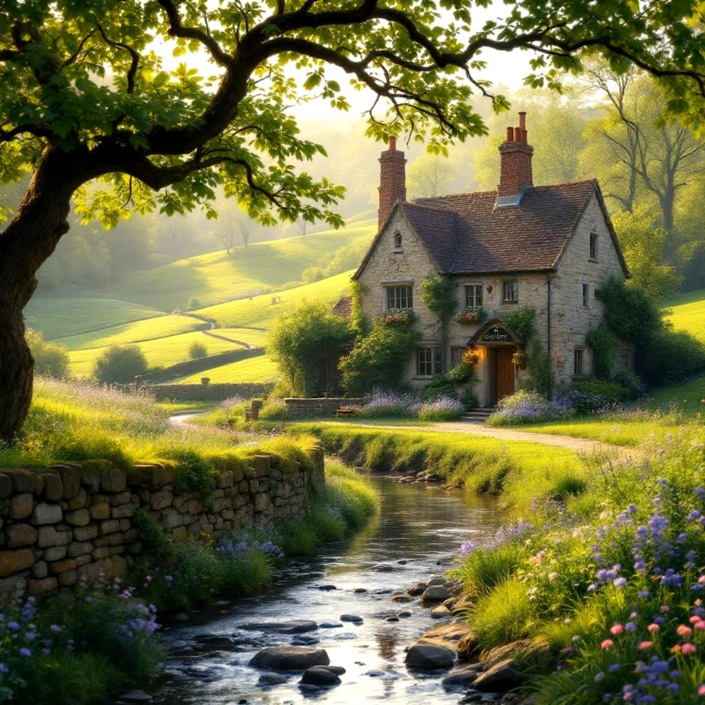 Surreal English Countryside in Vibrant Spring Bloom