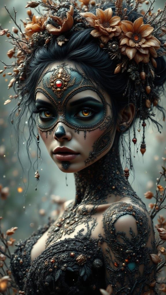 Dia de Muertos Skullpunk with Nebula Body Art