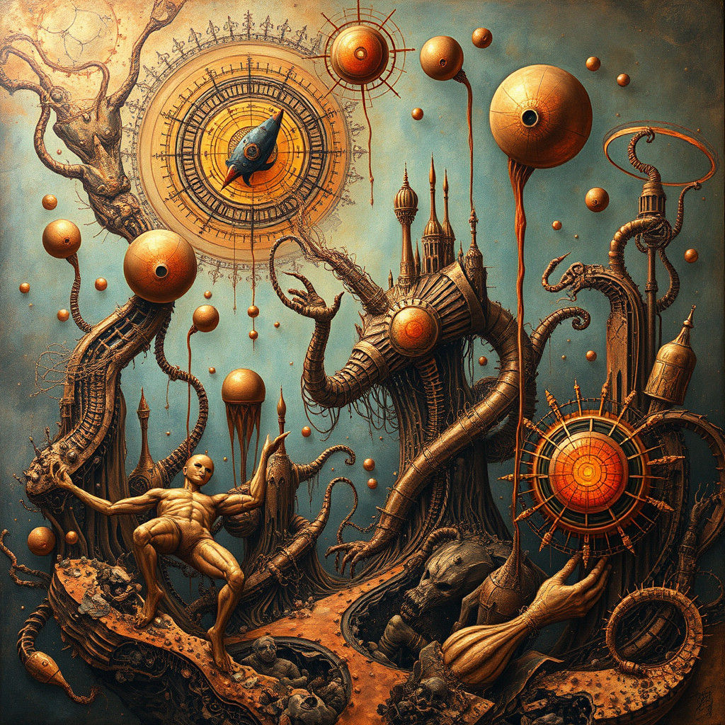 Copper Dreamscape: Surreal Art Deco Impasto Illustration