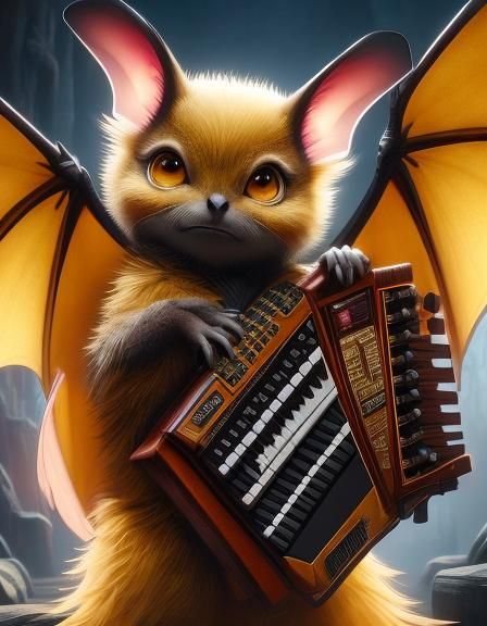 Cute Baby Bat with Musical Wings in Detailed Painting