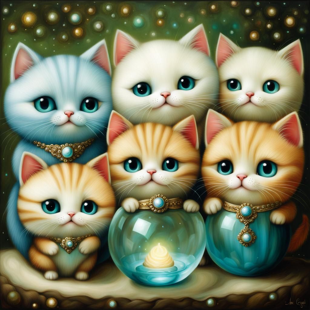 Translucent Kittens in Glass Painting Style