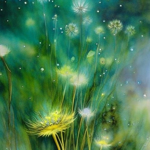 Watercolor Fairy in Dandelion Dreamscape