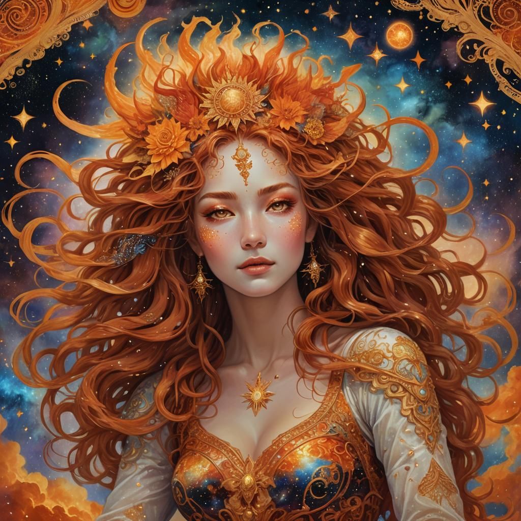 Celestial Leo: Woman in Galaxy of Stars