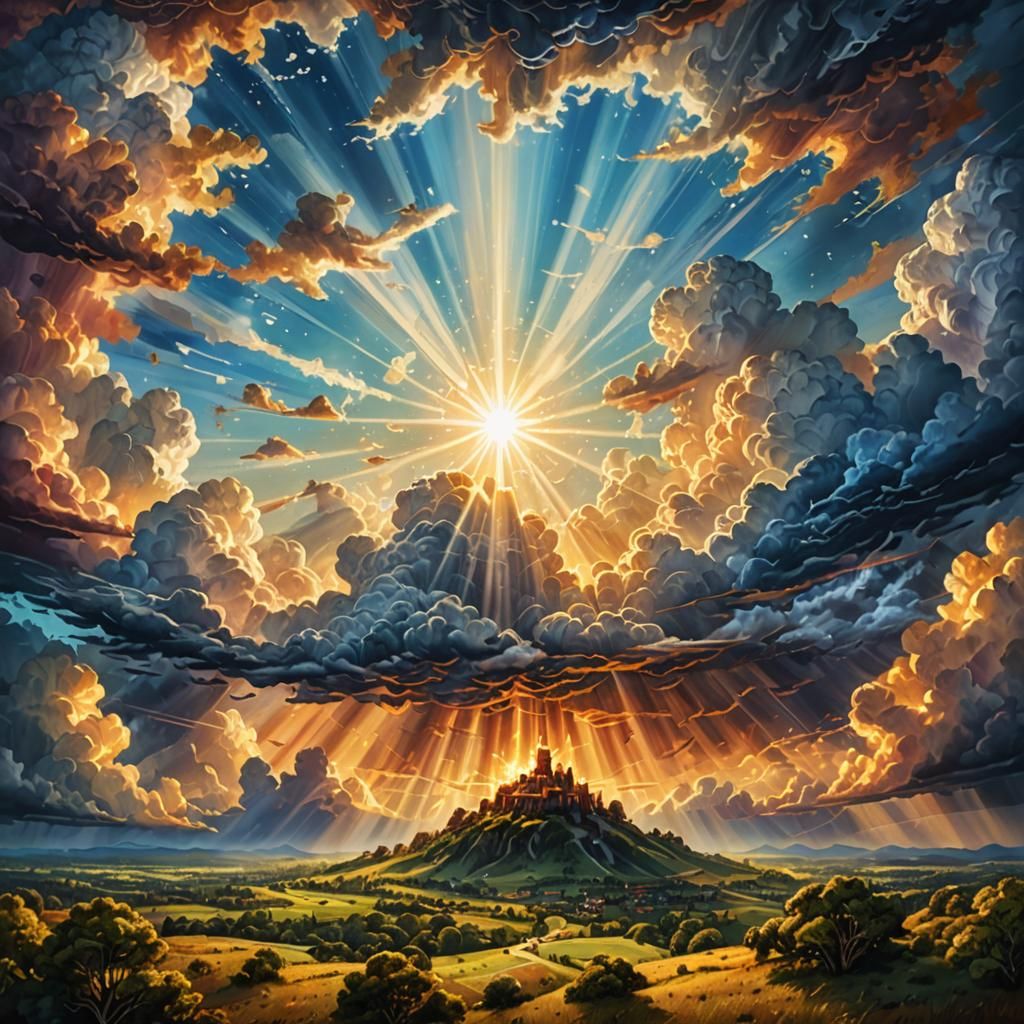 Heavenly Sunshine Beams in Astral Cosmic Illustration