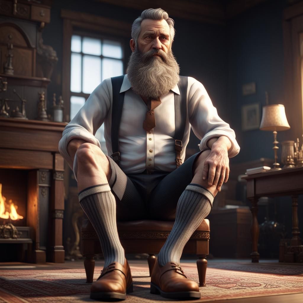Mature Bearded Man in 3D Game Cinematic Style