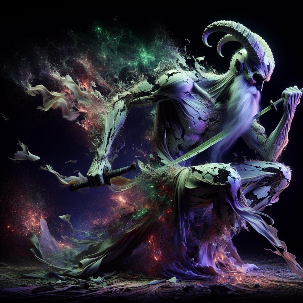 Disintegrating Djinn with Scimitar: Digital Art