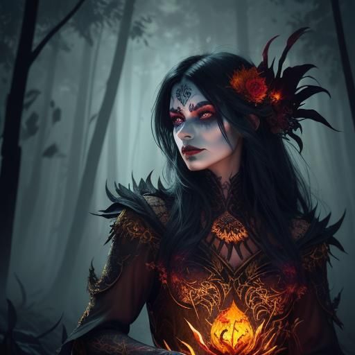 Vampire in Micronesian Forest Fire, Fantasy Art