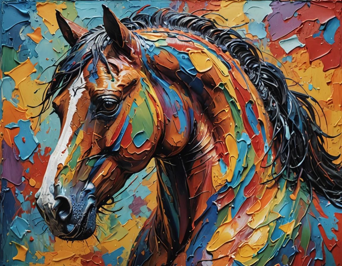 Impasto  painting of a pony