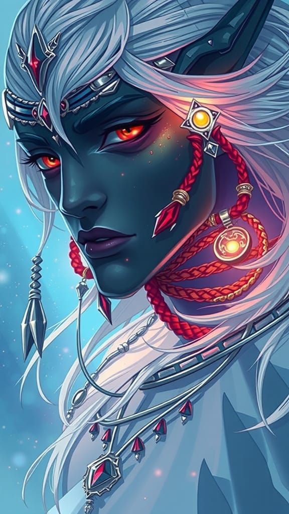 Elegant Drow with Fire-Resistant Cloak