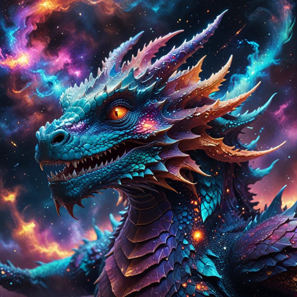Cosmic Dragon Floating in a Vibrant Galaxy