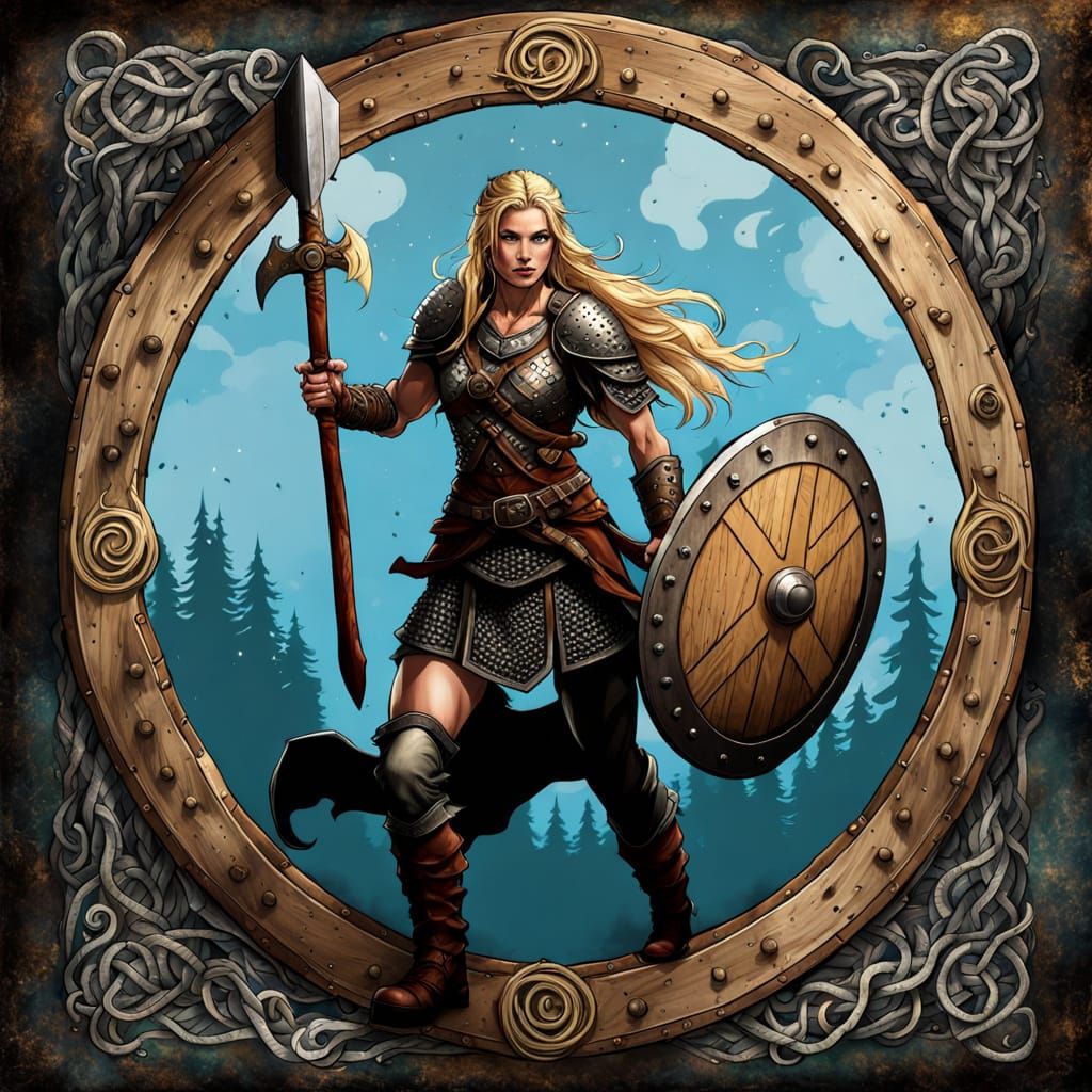 Fierce Viking Shieldmaiden in Gritty Digital Painting