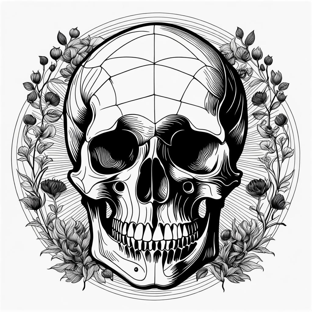 Skull Line Art in Style of Modern Masters