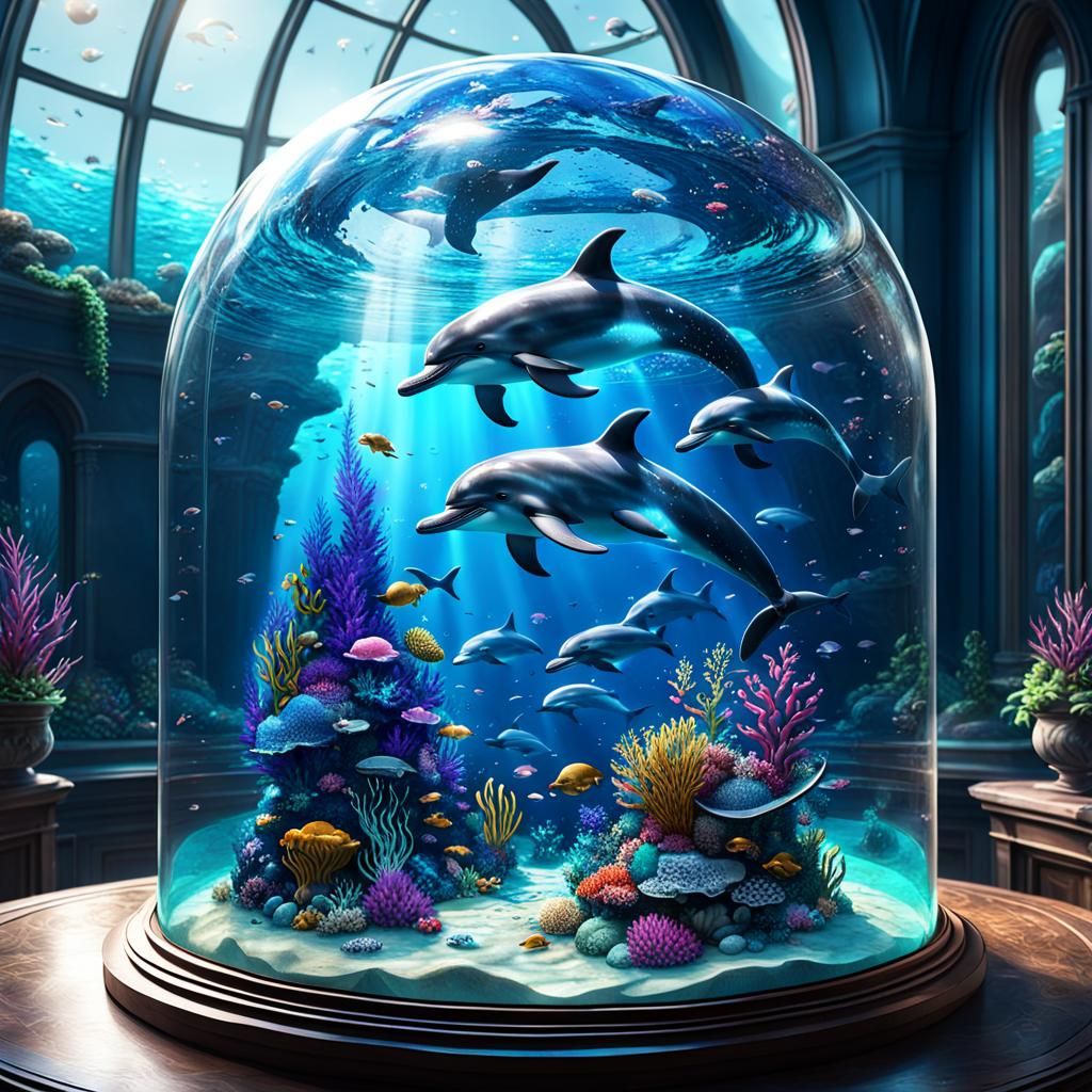 Ocean Life in Glass Dome: Detailed Matte Painting