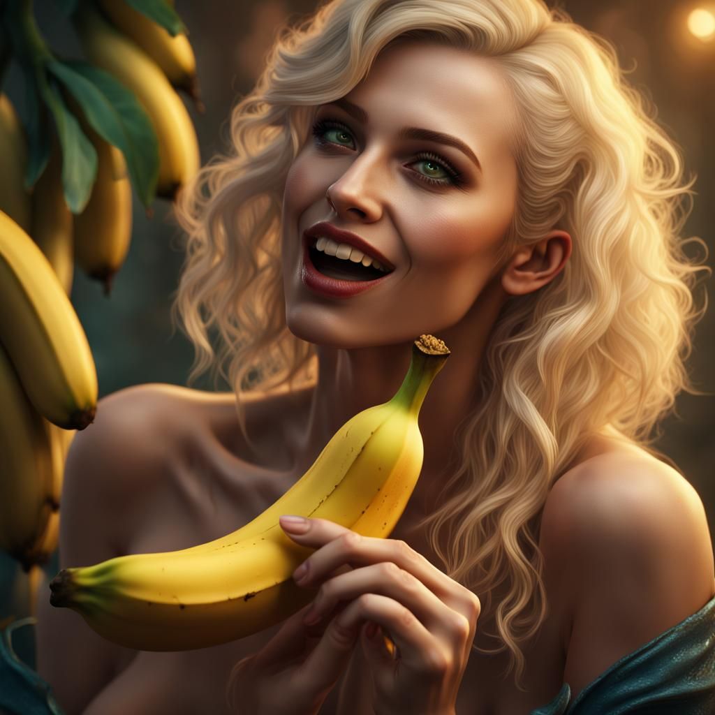 Erotic Blonde Woman and Banana: Fantasy Concept Art