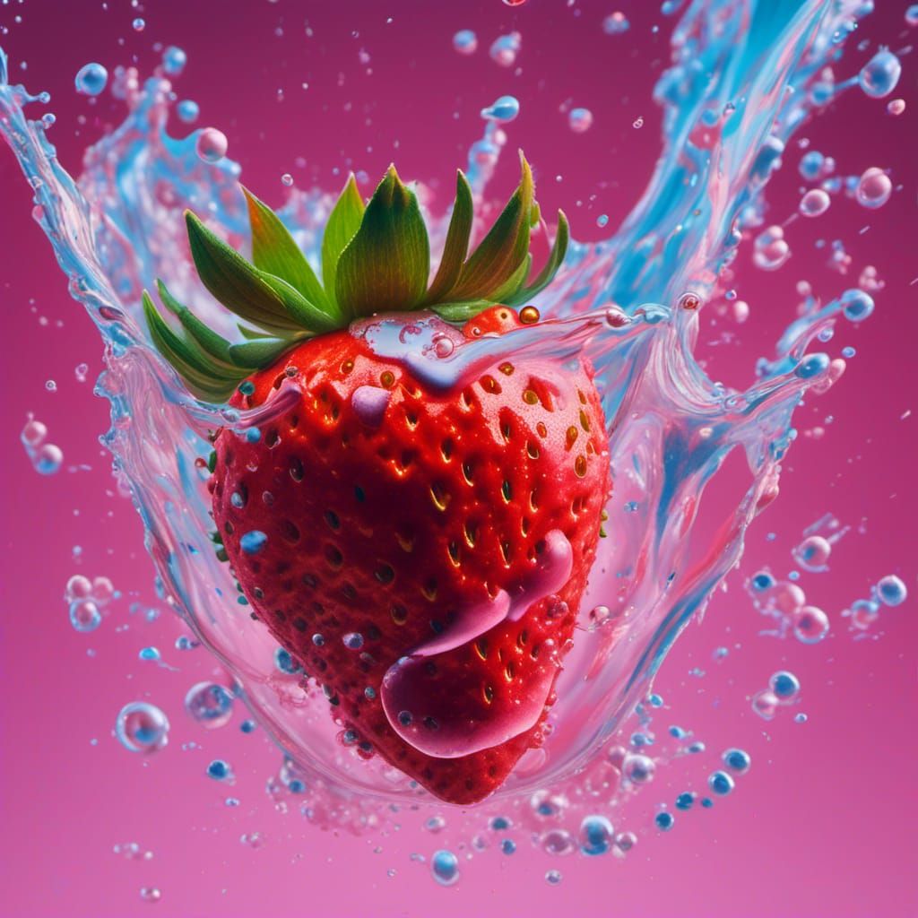 Bubble Covered Strawberry Macro Shot in Hyperreal Style