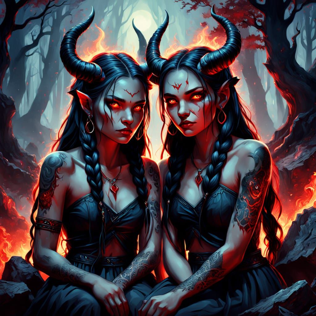 Surreal Demon Goddesses in a Dark Fantasy Landscape