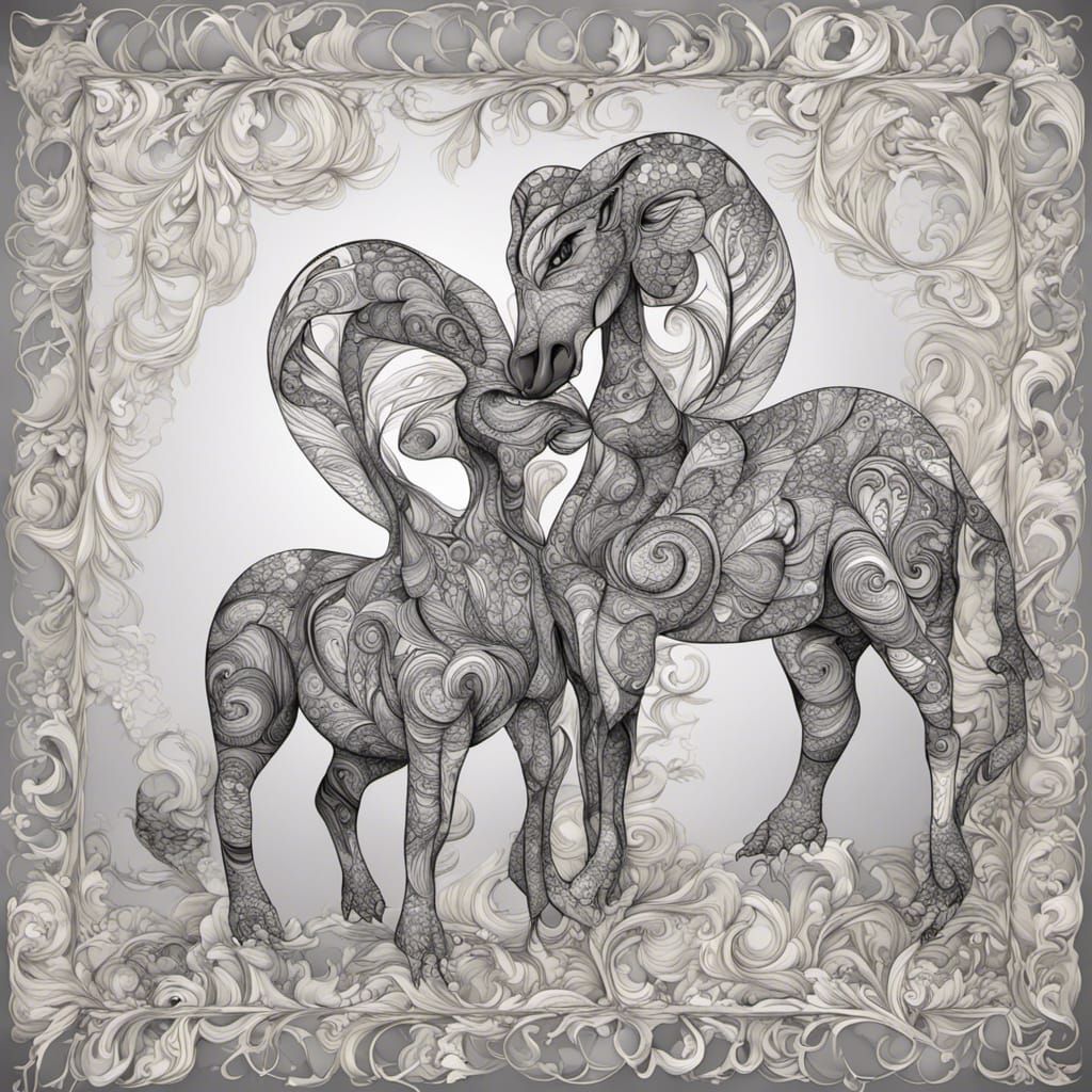 Romantic Animals in Abstract Vector Fractal Design