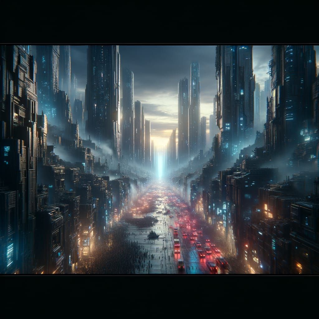 Cinematic Scene from a Futuristic Cityscape in Hyper-Realist...