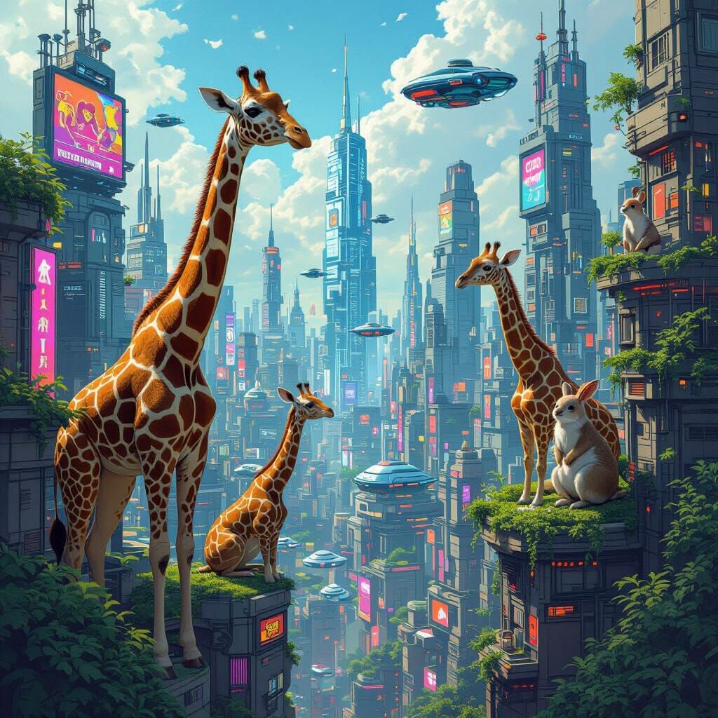 Futuristic Animal Metropolis in Digital Painting Style
