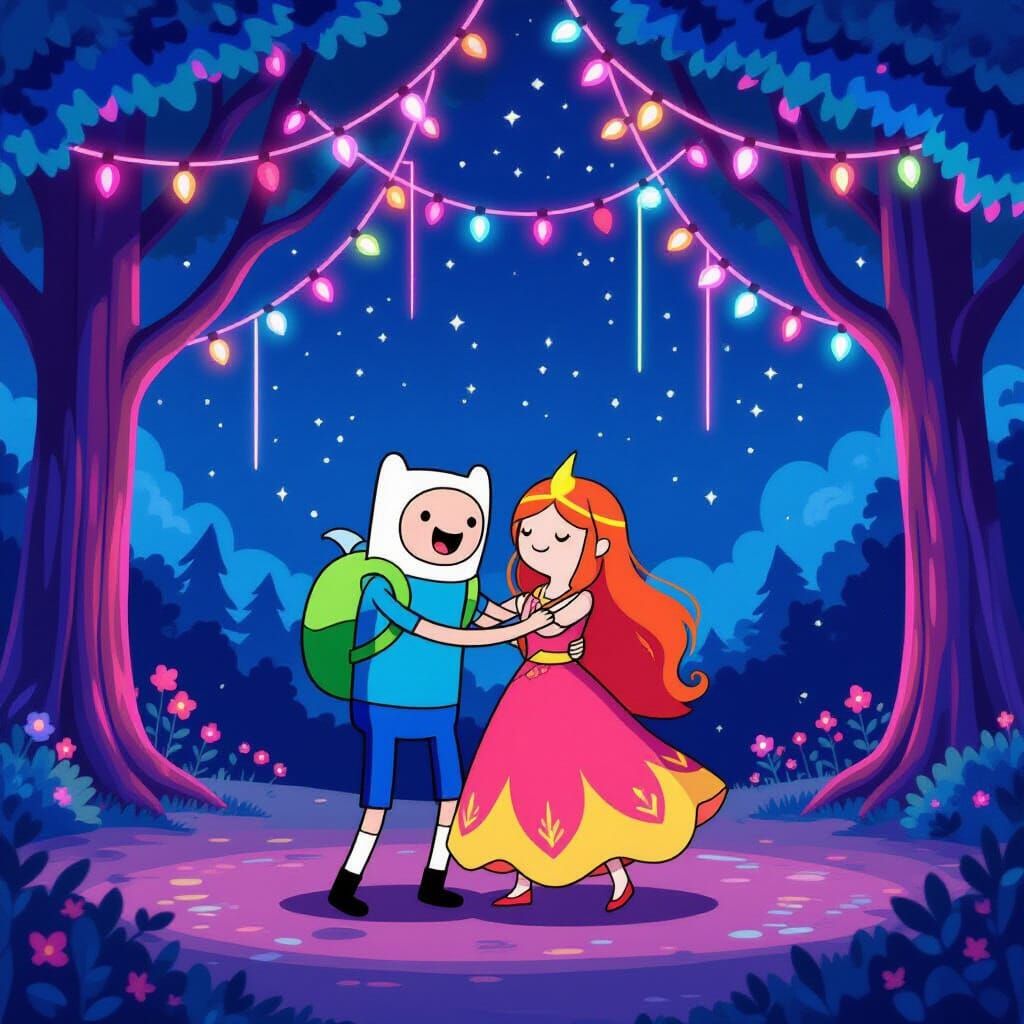 Finn and Flame Princess Slow Dance Under Neon Lights