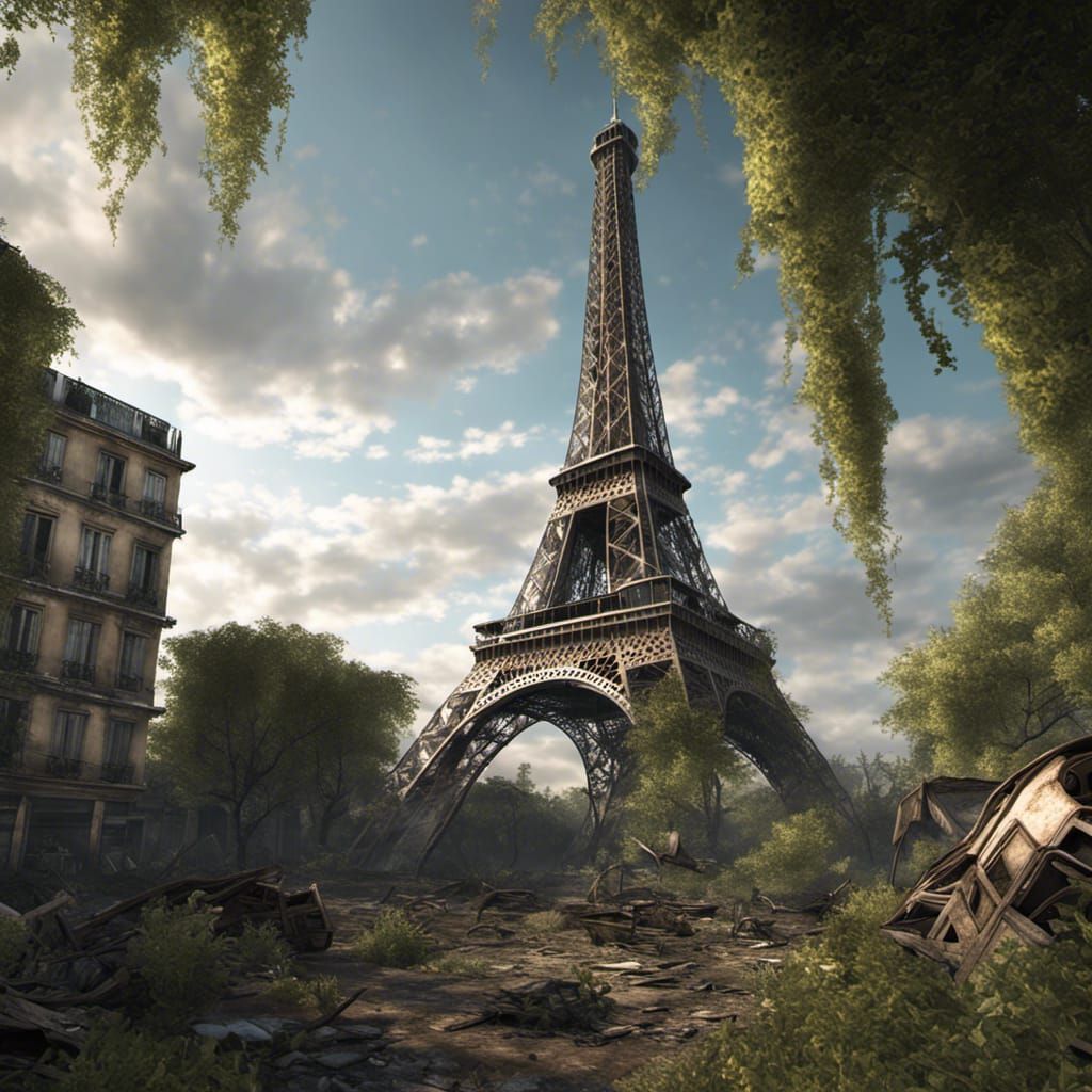 Post-Apocalyptic Eiffel Tower Ruins and Survivors