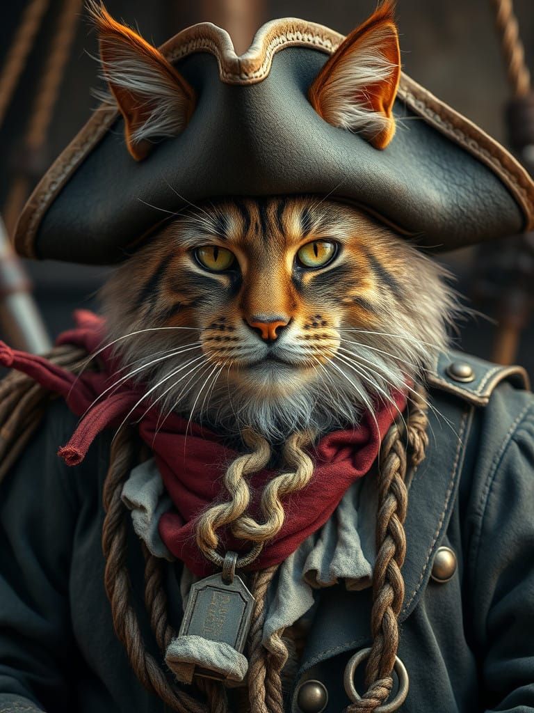 Grizzled Feline Pirate in a Weathered Regalia