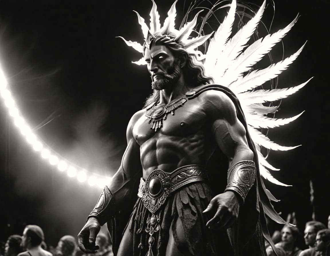 God Overlooking Festival in Vintage Cinematic Style