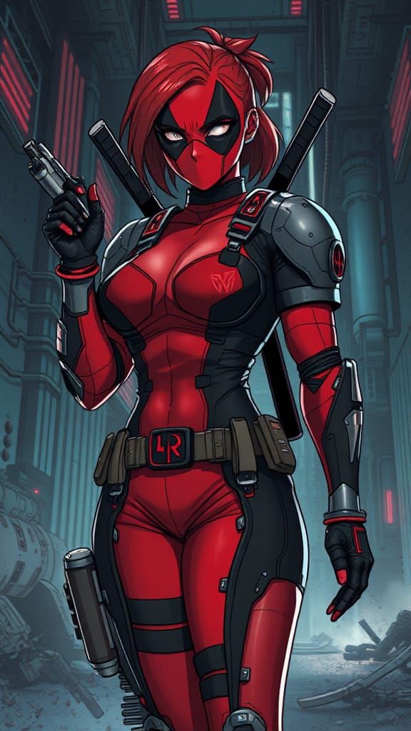 Female Deadpool in Blade Runner 2099 Cyberpunk Style
