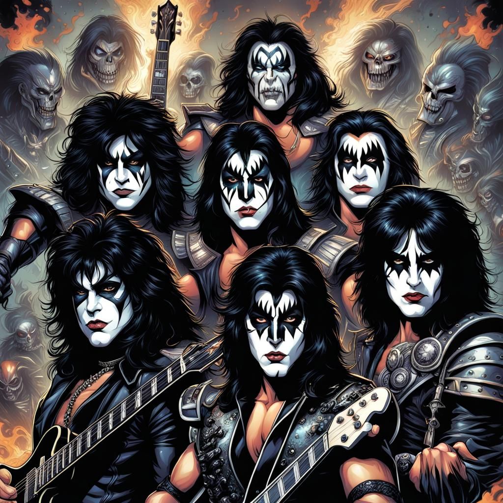 Kiss Rock Band in Comic Book Art Style