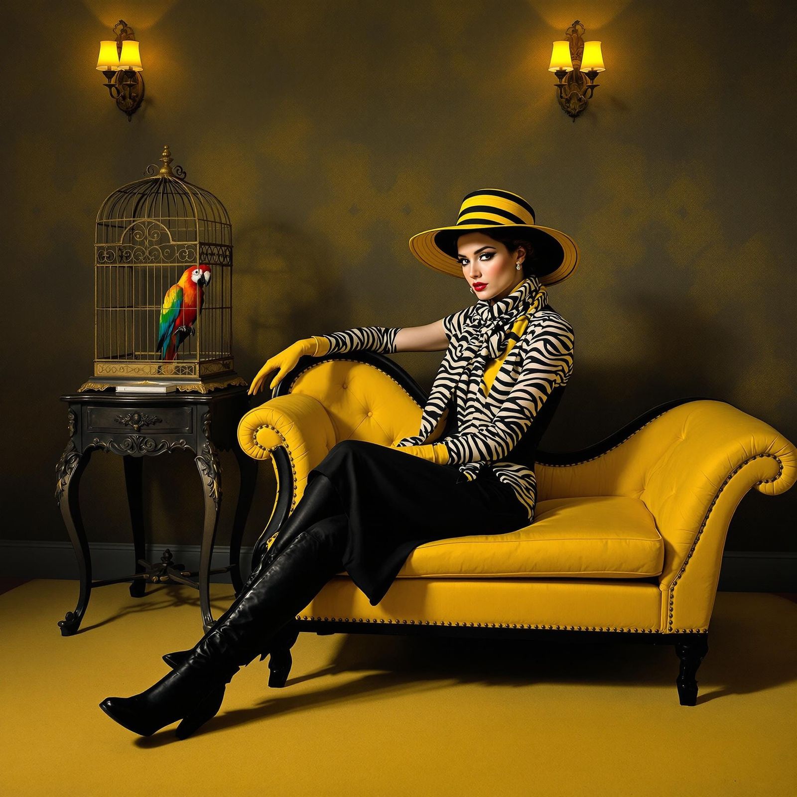 Woman in Vibrant Victorian-Inspired Setting with Realistic D...