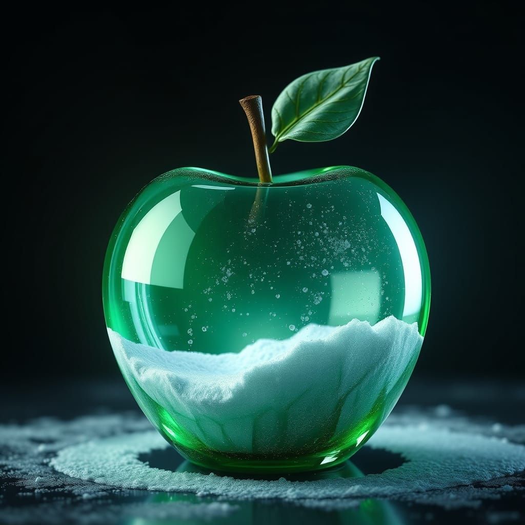 Hyperrealistic Glass Apple with Snow White Center in a Dark ...
