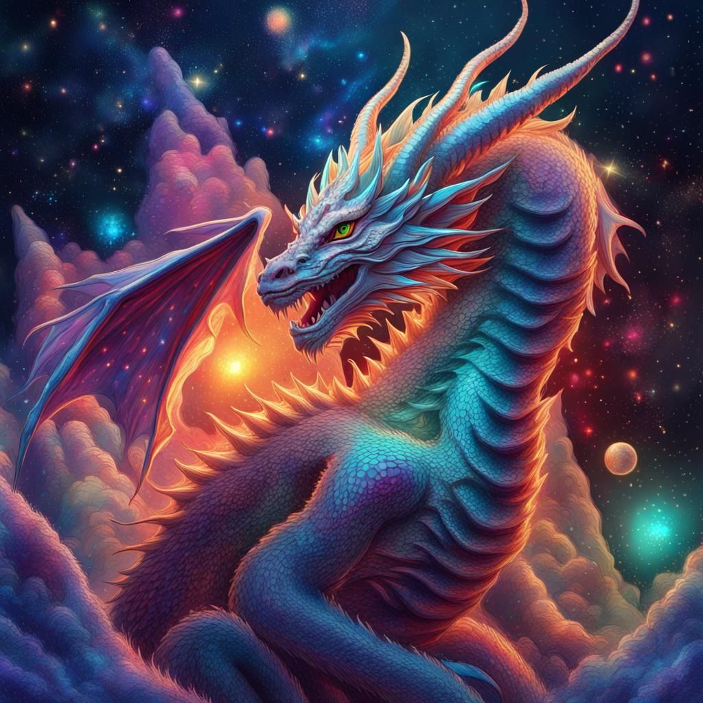 Cosmic Christmas Dragon in Astral Holographic Style