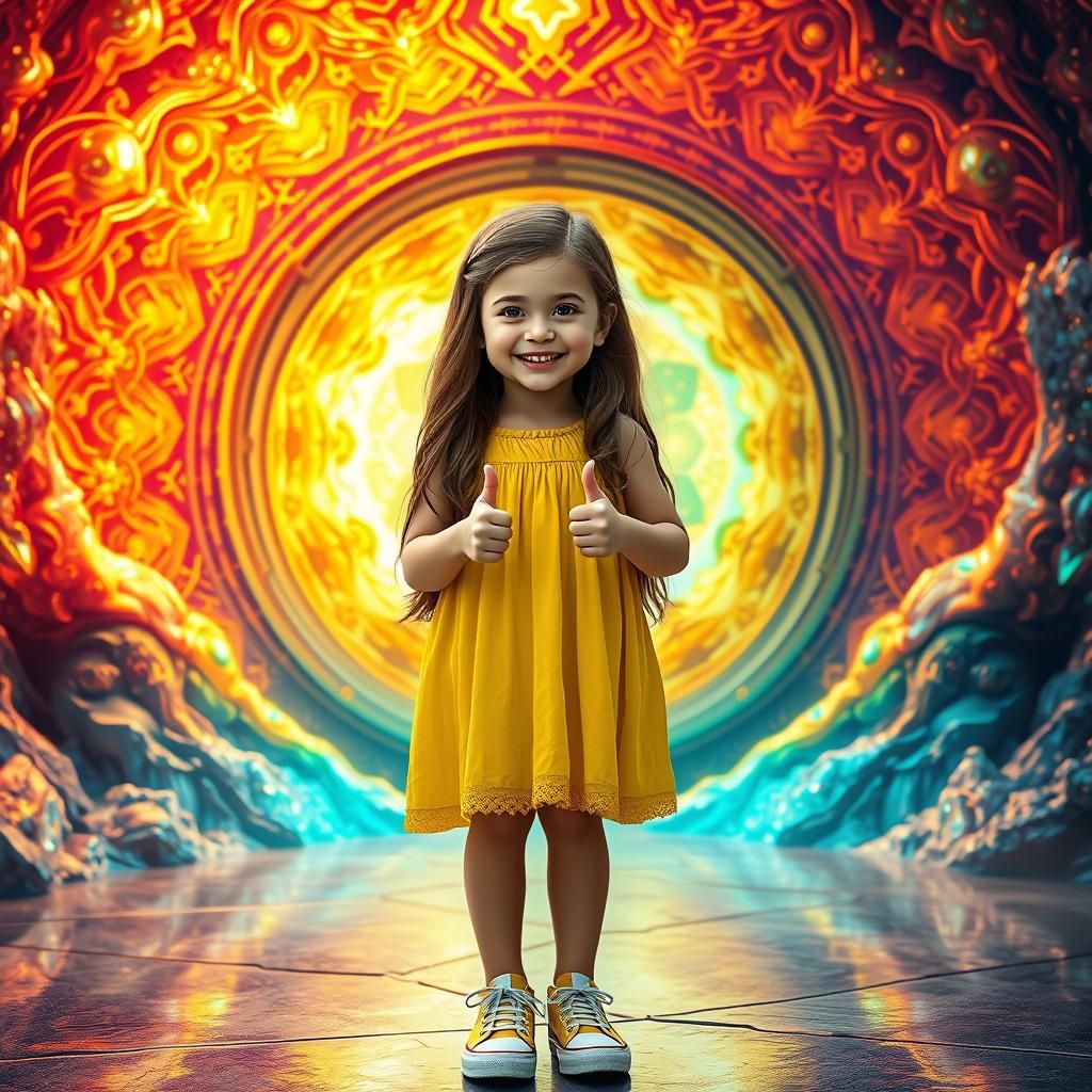Iridescent Portal: Woman Gives Thumbs Up in Matte Painting S...