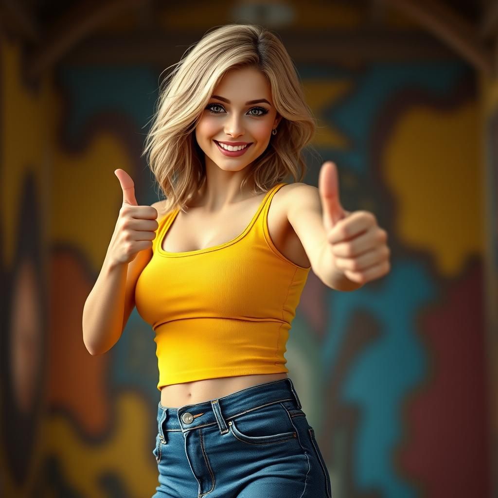 Happy Girl Gives Thumbs Up in Fantasy Style