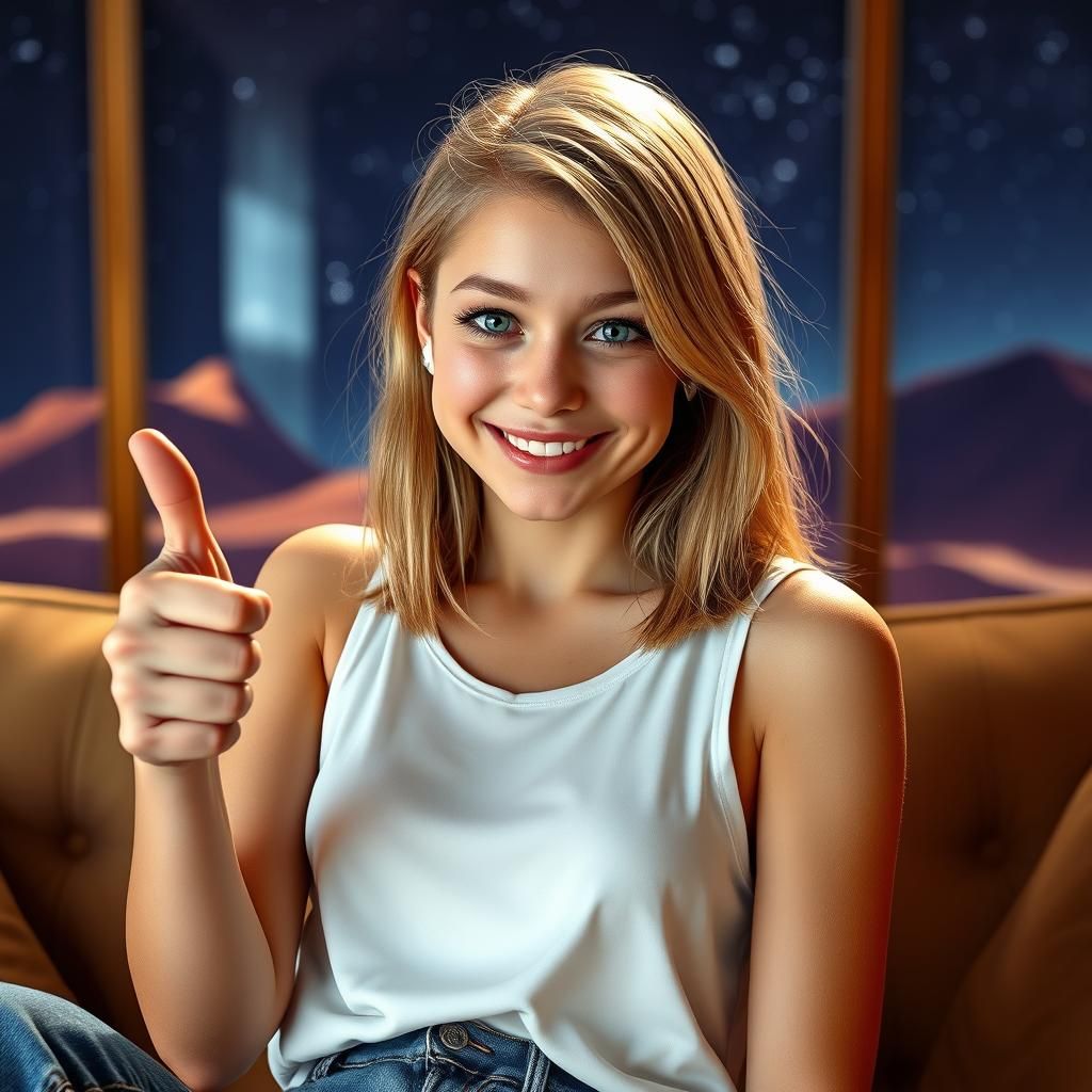 Optimistic Teenager Gives Thumbs Up: Photorealistic Portrait
