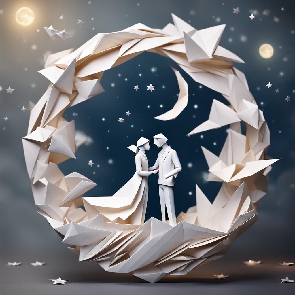 Origami Lovers Under Paper Moon