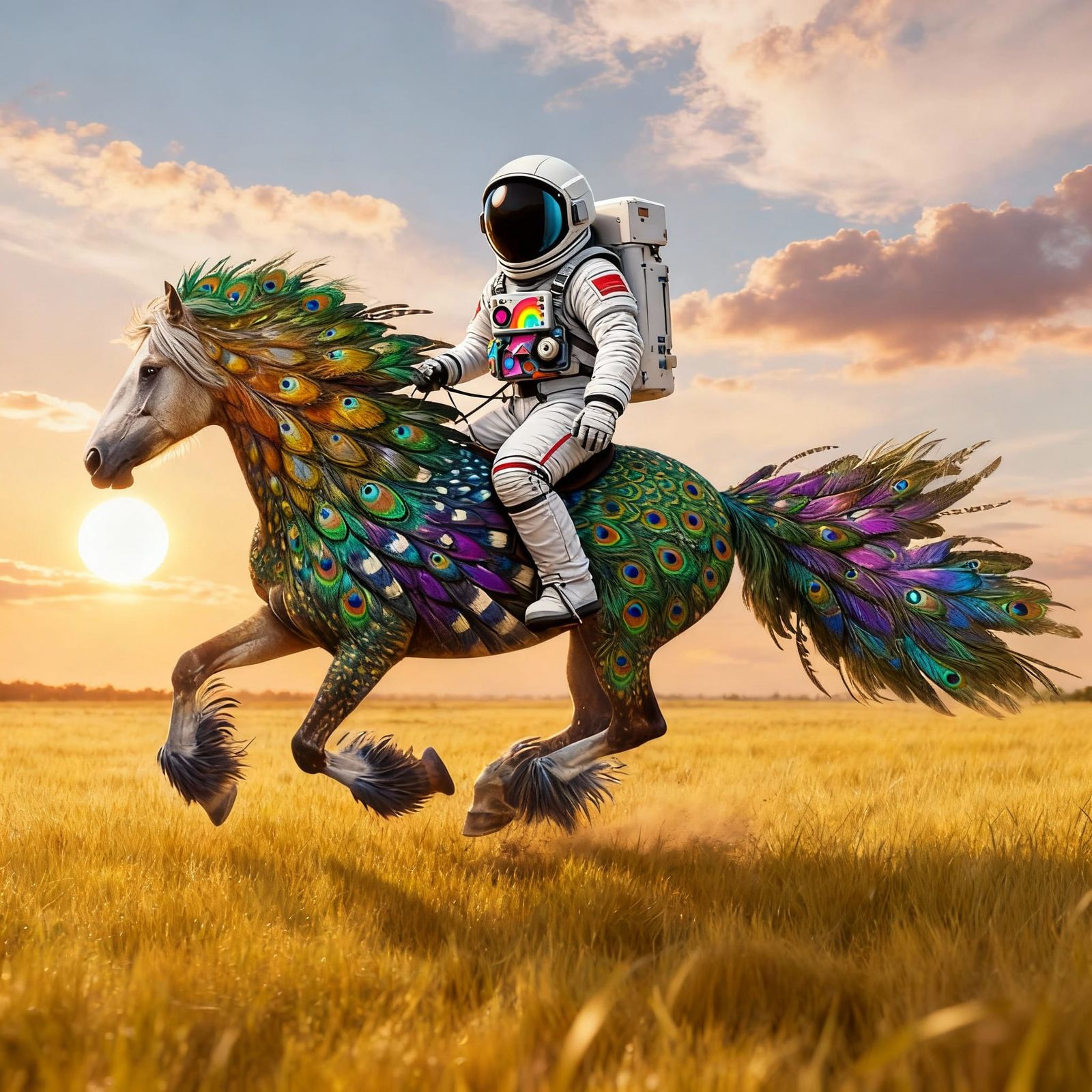 Space man on a feathered horse!