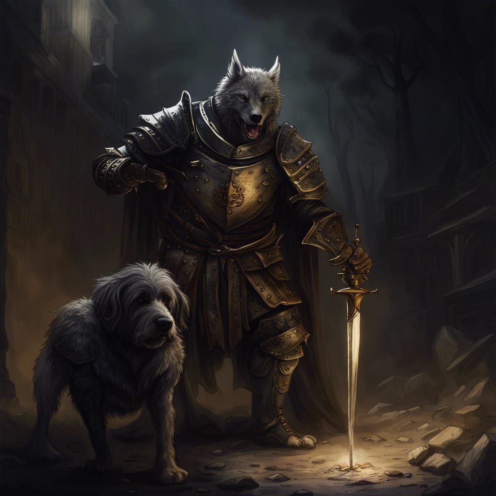 Dog Knight Portrait in Horror Style