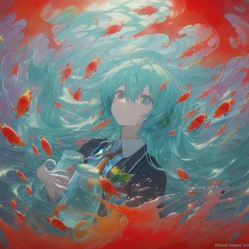 Hatsune Miku in a Jar: Surreal Anime Art