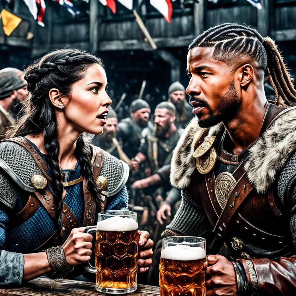 Olivia Munn, Michael B Jordan with Beer-Chugging Vikings