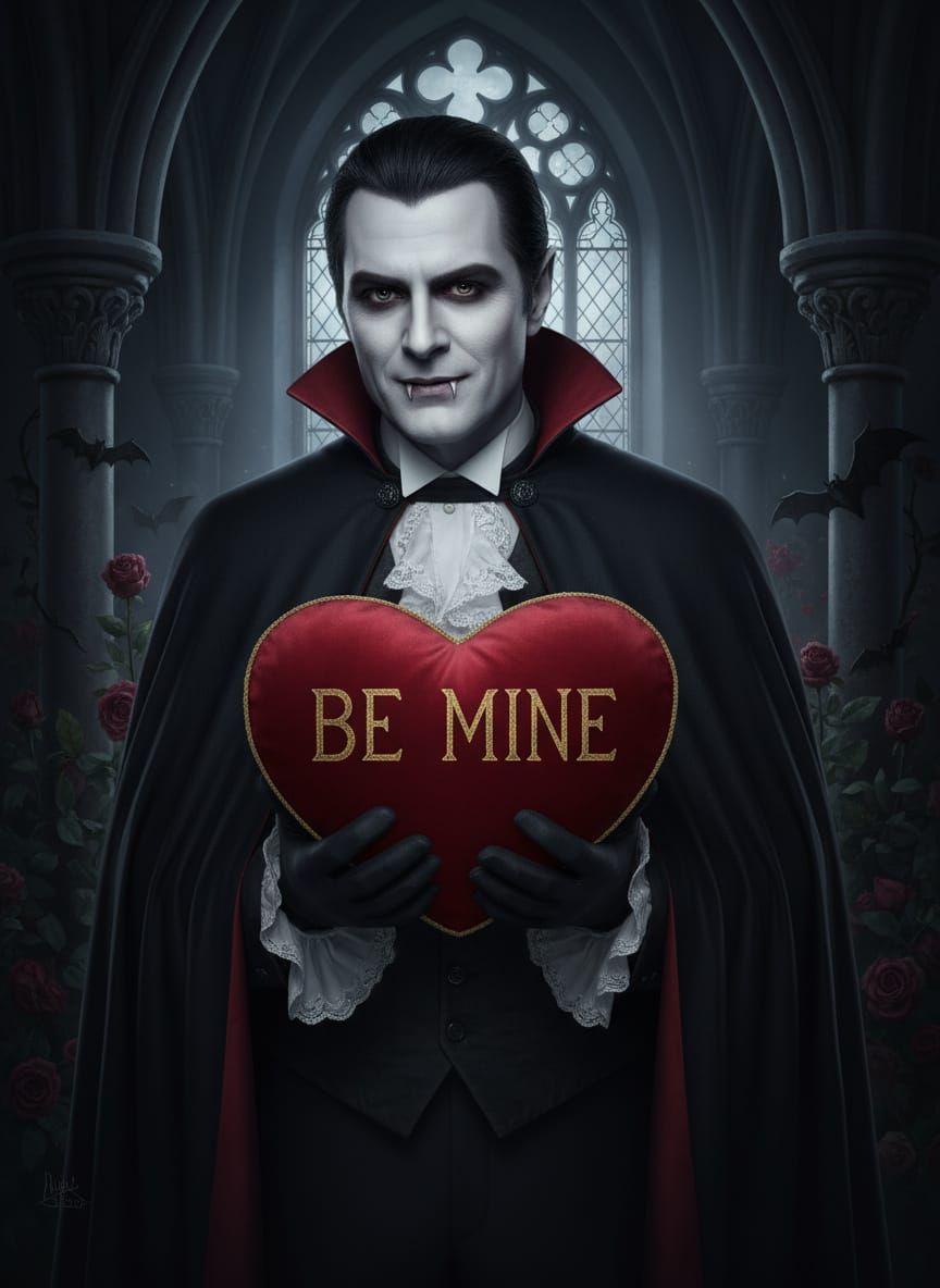 Dracula Holds A Valentine's Heart Portrait