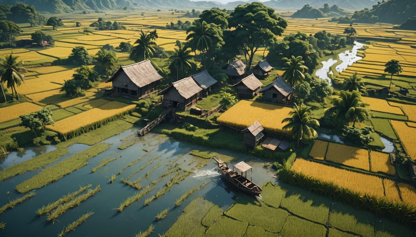 Fantastical Philippine Countryside Scene with Water Buffalo