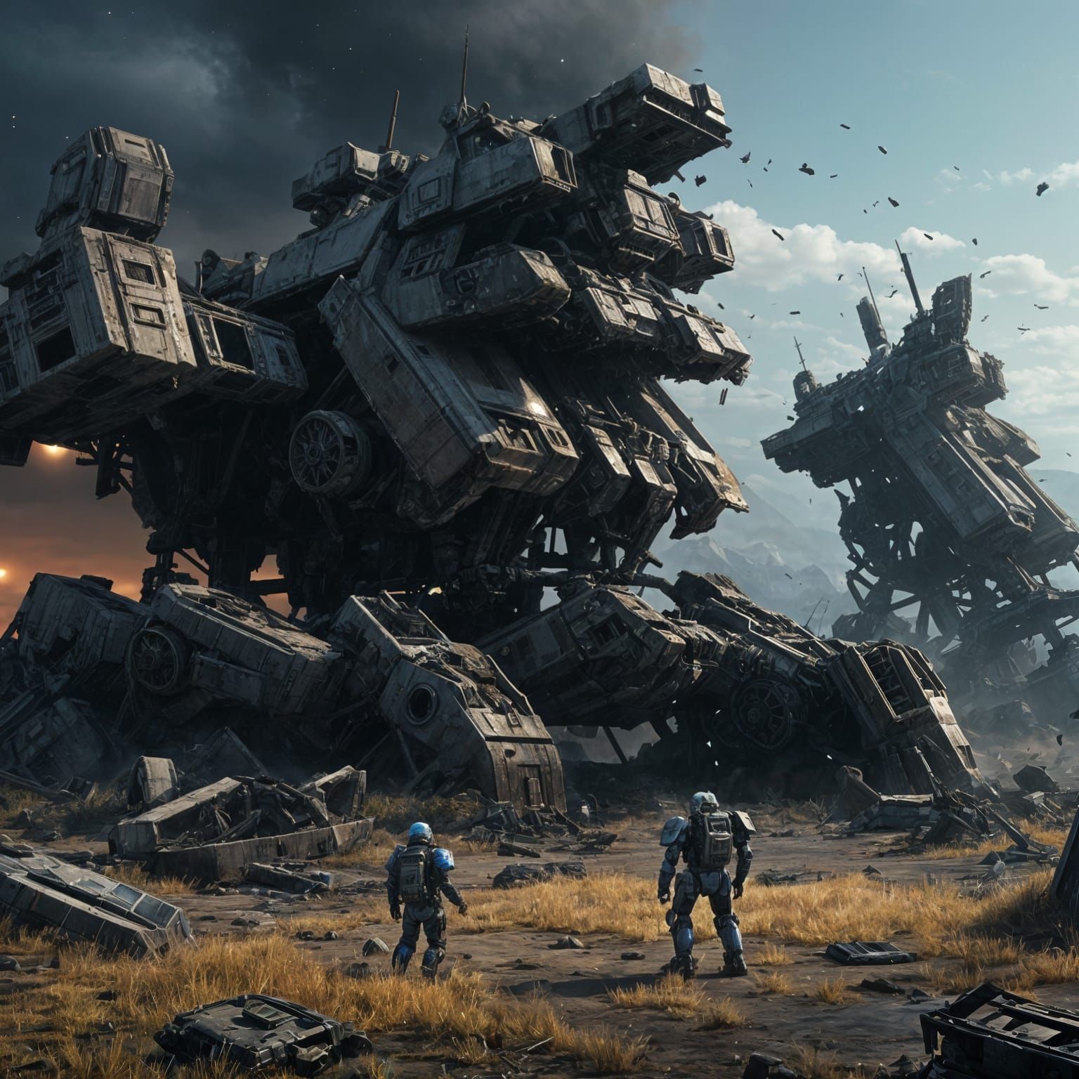 Wrecked Mechs on Abandoned Battlefield